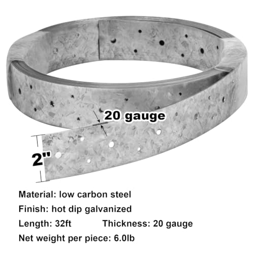 32ft Metal Strapping,2" Width Perforated Steel Coil Tie Strap - size: Width:2"(50.8 mm)