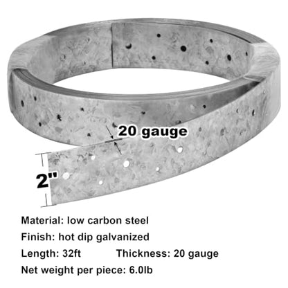 32ft Metal Strapping,2" Width Perforated Steel Coil Tie Strap - size: Width:2"(50.8 mm)
