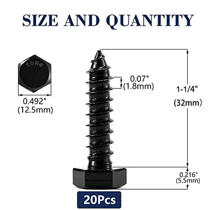 5/16" x 1-1/4" Hex Head Lag Screws Bolts 20Pcs 304 Stainless Steel 18-8, Partial Thread, Hexagon Head Wood Screws by Black Oxide by SG TZH - size: 5/16" x 1-1/4"
