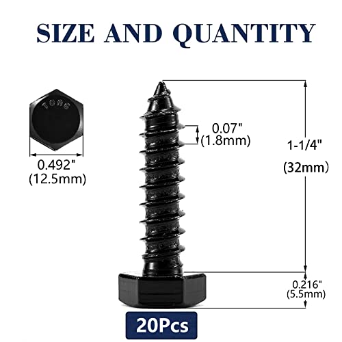 5/16" x 1-1/4" Hex Head Lag Screws Bolts 20Pcs 304 Stainless Steel 18-8, Partial Thread, Hexagon Head Wood Screws by Black Oxide by SG TZH - size: 5/16" x 1-1/4"