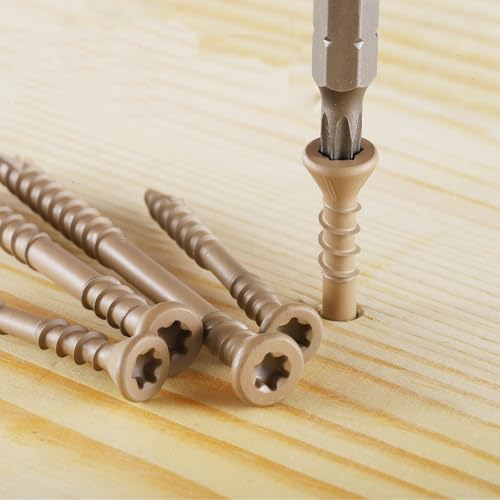 #10 Deck Screws 2-1/2 Inch Exterior Wood Screws Flat Head Torx Drive Rust Resistant Epoxy Coated Reverse Upper Thread Trim Screw (1lb, 67pcs), Tan - size: #10x2-1/2"