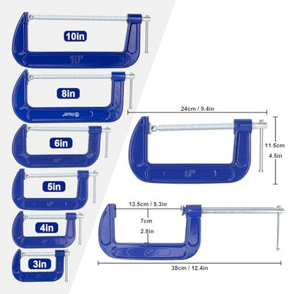 4 Pack 5 Inch Blue C-Clamp - Heavy Duty Iron C Clamps, C-Clamp for Woodworking, Brake Calipers, Maintain, Building, DIY Project - size: 4 Pack 5 Inch