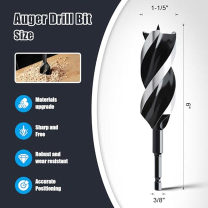 1-1/5" x 6" Auger Drill Bit for Wood,Hex Shank Tri Flute Drill Bit - size: 1-1/5"x6"