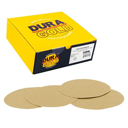 Dura-Gold Premium 6" Gold Sanding Discs, 60 Grit, Hook & Loop, Box of 50 - size: 60-Grit