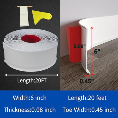 COUKIU Peel and Stick Rubber Baseboard Trim, 6 Inch x 20 Feet, White, S152 - color: White, size: 6in x 20ft