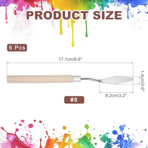 MECCANIXITY 6Pcs Palette Knife Pointed Head, 6.8" Long Palette Knives with Stainless Steel Flexible Spatula Pallet Knife and Wood Handle for Scraping, Mixing, Oil Acrylic Painting Canvas - size: 6.8"