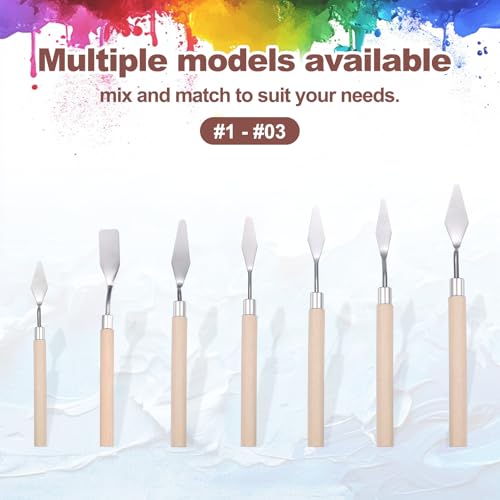 MECCANIXITY 6Pcs Palette Knife Pointed Head, 6.3" Long Palette Knives with Stainless Steel Flexible Spatula Pallet Knife and Wood Handle for Scraping, Mixing, Oil Acrylic Painting Canvas - size: 6.3"
