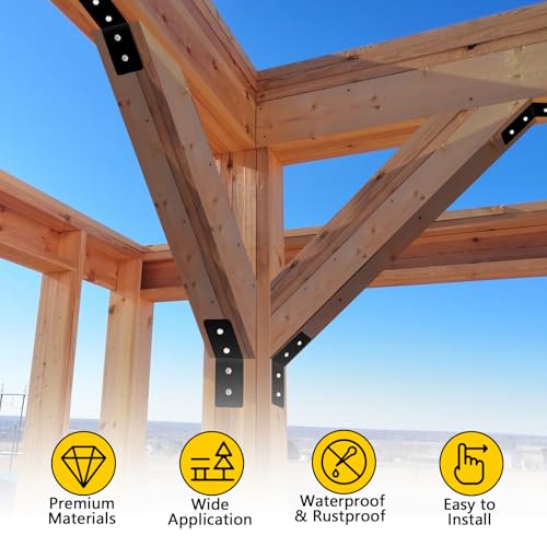 4pcs Flush Inside 45 Degree Angle Bracket,L/10 xW/3" Heavy Duty Flat Plate Connector Brace,Knee Brace Pergola Bracket,135 Degree Inside Joint for Butt-Join Post and Wood Beam