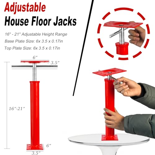 16"-21" Adjustable House Jack | 5-Ton Heavy Duty Floor Basement Jacks - color: Red, size: 16"-21"(3 Pack)