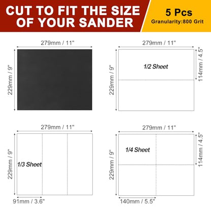 Sandpapers 9x11 5Pcs 800Grit Silicon Carbide - size: 800 Grit