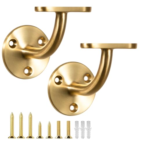 Gold Handrail Brackets for Indoor Stairs, 304 Stainless Steel Stair Railing Bracket, Heavy Duty Wall Mount Brackets for Wood & Metal Stair Railing (2 Pack) - size: Stainless Steel 304, style: Gold - 2 Pack