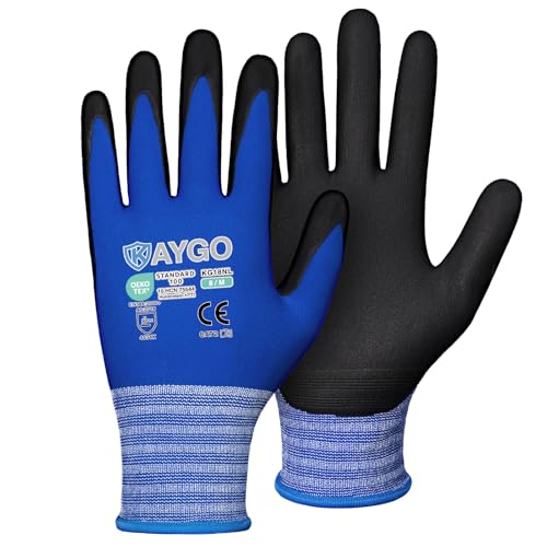 KAYGO Safety Work Gloves, MicroFoam Nitrile Coated, Men Women,KG18N - color: Blue, size: Medium