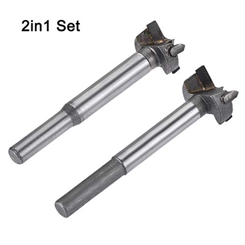 uxcell Forstner Wood Boring Drill Bits 21mm 22mm Dia. Hole Saw Carbide Alloy Steel Tip Round Shank Cutting for Hinge Plywood Wood Tool 2in1 Set - size: 21mm, 22mm