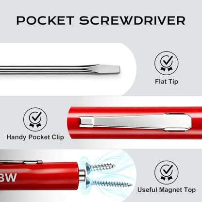 12 Pcs Red Pocket Screwdriver Magnetic Mini Slotted Flathead - color: Red