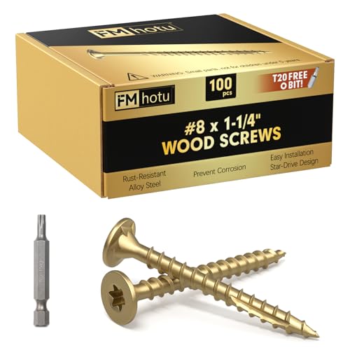 #8 x 1-1/4” Deck Screws, 100Pcs Star Drive Wood Screws - color: Gold, size: 1-1/4 Inch