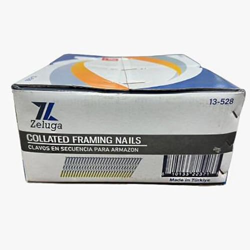 Zeluga 13-528 21 Degree 2-3/8" x.113" Round Head Ring Shank Plastic Strip Bright Collated Framing Nails, 5000/Box