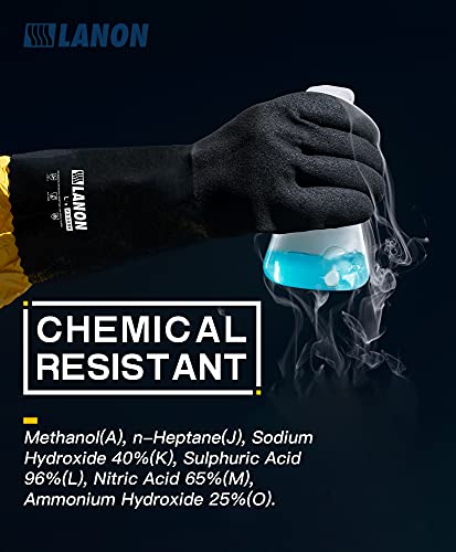 LANON Nitrile Chemical Resistant Gloves with Cotton Liner,Black,Large - size: Large (Pack of 1)