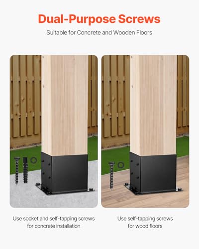 VEVOR 4x4 Post Base 4 Pcs, Inner Size 3.6x3.6 inch / 92x92 mm Post Brackets, Heavy Duty Carbon Steel Decking Posts, Wood Posts Brackets for Pavilion Deck Railing Support Deck Base Plate, Black - size: Full Cover 4x4 4pc