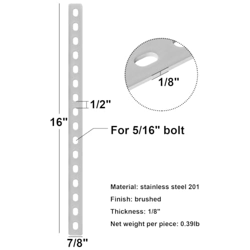 GBGS 4 Pcs 16" Flat Straight Bar Brackets,Mending Plate,Slot for 5/16" Bolt