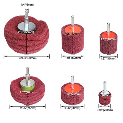 6PCS Non Woven Abrasive Buffing Polishing Wheel Drill Attachment Set,Scouring Pads Power Scrubber Cleaning Kit (red) - style: red