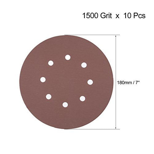 uxcell 10Pcs 7 Inch 8 Hole Hook and Loop Sanding Disc 1500 Grit Flocking Sandpaper Random Orbital Sander Paper - size: 1500 Grit