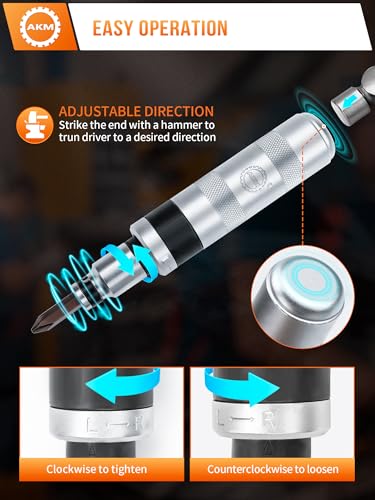 AKM Hand Manual Reversible Impact Driver Set Extractor-26 PCS Impact Screwdriver S2 Steel Hex Phillips Slotted Screwdriver Bits Much More Durable Disengage Rusted Fasteners or Frozen Bolts - color: 26 Pcs