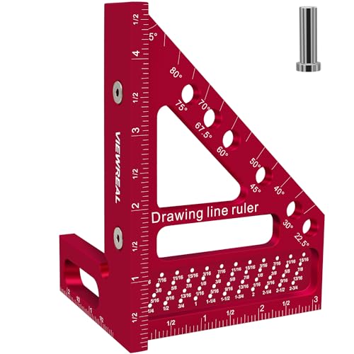 Premium Carpenter Square Hole Scribing Ruler Woodworking Square 22.5-90 Degree Measuring Ruler with Angle Pin,Versatile Multi Angle Square for Woodworking, Engineering, and Construction - color: Red
