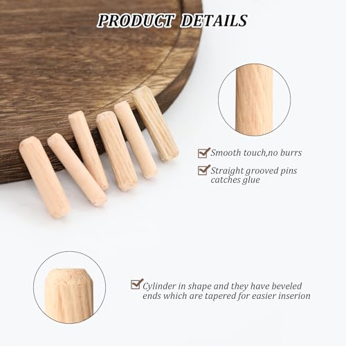 Wooden Dowel Pins,200 Wooden Pegs with Grooves, Dowel Pins,Suitable for Furniture Carpentry and Handicraft Making (M6 , M8)