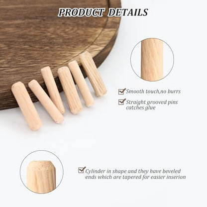 Wooden Dowel Pins,200 Wooden Pegs with Grooves, Dowel Pins,Suitable for Furniture Carpentry and Handicraft Making (M6 , M8)