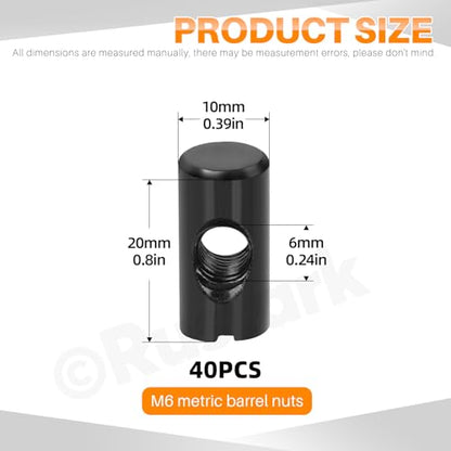 40Pcs M6x20mm Black Zinc Barrel Nuts Assortment Kit Metric Cross Dowels Slotted Nut Furniture Nuts Cross Dowel Hammer Nut for Wood Furniture Beds Crib Chairs - style: black 6x20MM barrel nuts