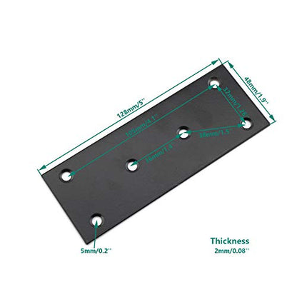 4 Pack Flat Straight Brace Brackets,ULIFESTAR Stainless Steel Mending Bracket Plate Metal Shelf Support Fixing Joining Plate for Furniture,Wood,Shelves,Cabinet with Screws Black (48x128mm/1.9x5'') - size: 48 x 128 x 2 mm