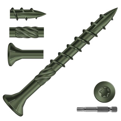 #8 x 1-5/8" Deck Screws (138Pcs) 1lb. Carbon Steel, Green, Flat Head, Rust Resistant epoxy Coated, with T25 Star Bit - color: Green, size: #8 x 1-5/8"