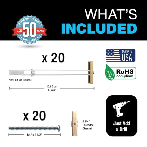TOGGLER SNAPTOGGLE Drywall Anchors with 1/4-20 Bolts, 20 Pack - size: 20 w/ Round Head Bolts
