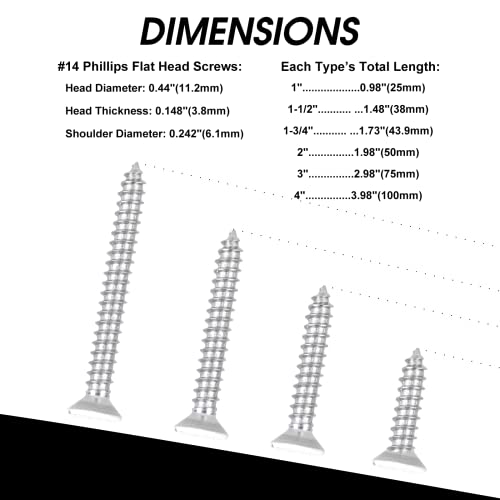 Black Head 50 PCS #14X2-1/2(2.5 inch) Stainless Steel Phillips Flat Head Wood Screws,Stainless Steel 18-8 A2(304) Screw,Home Screw Kit by QISHENG - color: Black, size: #14X2-1/2"(2.5 inch)