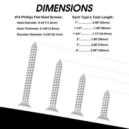 Black Head 50 PCS #14X2-1/2(2.5 inch) Stainless Steel Phillips Flat Head Wood Screws,Stainless Steel 18-8 A2(304) Screw,Home Screw Kit by QISHENG - color: Black, size: #14X2-1/2"(2.5 inch)