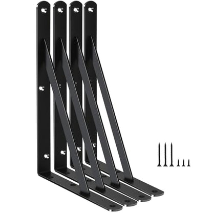 4 Pack L11 x H 8" Black Heavy Duty Shelf Brackets with Screws Metal Shelf Brackets Shelf Support Angle Brackets for Shelves L Brackets Heavy Duty Floating Shelf - size: 11''x8'', style: 4 Pack-Black