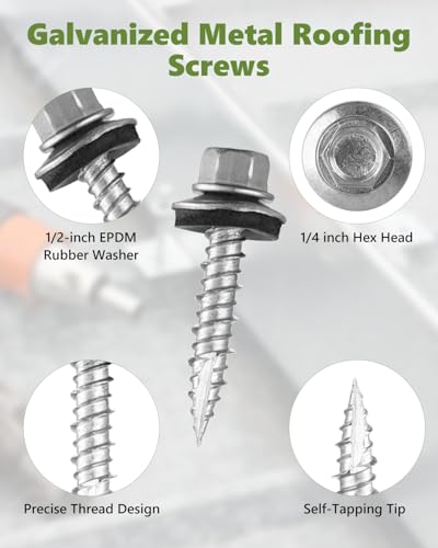 500Pcs Hex Head Roofing Screws #10 × 1 Inch - size: #10 × 1 Inch Silver