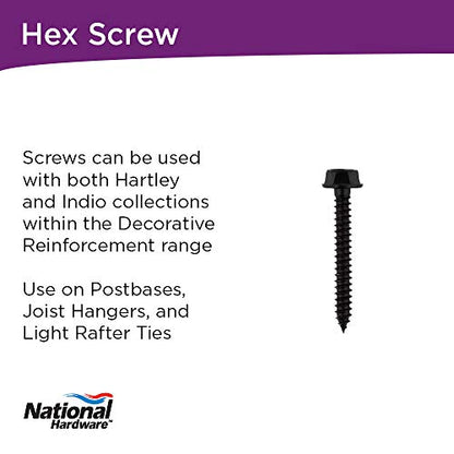 National Hardware Hex Head Screws, #10 x 1-1/2", 16-Pack, Black