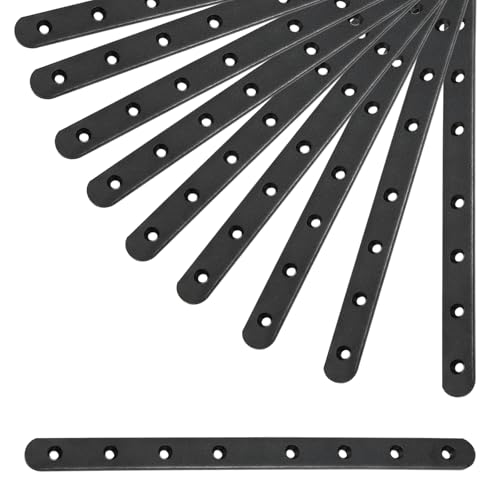 10 Pack Black Flat Mending Plate, 11-5/8" x 3/4" Metal Straight Flat Brackets for 1x6 1x8 Boards, Wood Furniture Repair