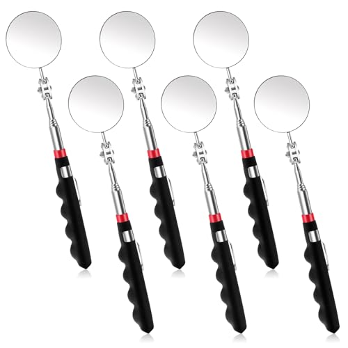 6 Pcs Telescoping Inspection Mirror Retractable Mechanical Mirror Extendable Long Handle Telescoping Mirror 360 Rotation Under Vehicle Detection Mirror for Technicians Mechanics Contractors