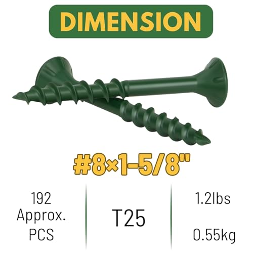 WELLOCKS #8 x 1-5/8 in Green Deck Screws, 1.2 lbs with T25 Bit - size: #8×1-5/8", style: 1.2LBS Green
