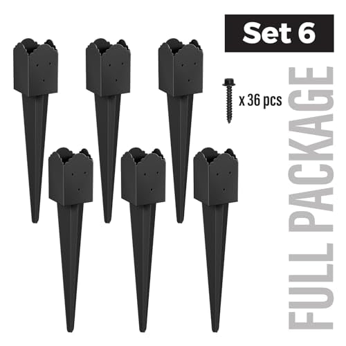 6 Pack 24"x4"x4" Heavy Duty Fence Post Anchor Ground Spike (S6) - size: 24IN
