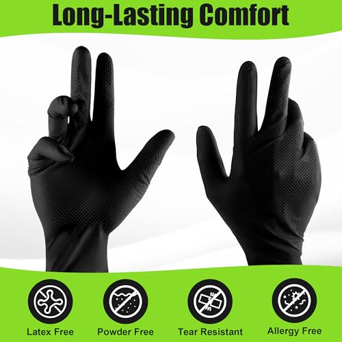 TREEGO 10 Mil Heavy Duty Black Nitrile Mechanic Gloves, 50 Count M - color: Black 50, size: Medium