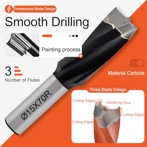 15mm Diameter Carbide 3 Flute Drills Brad Point Boring Bit, 15mm Dia × 70mm Long × 10mm Shank Left Hand - size: D 15mm (19/32"), style: Left Hand Rotation