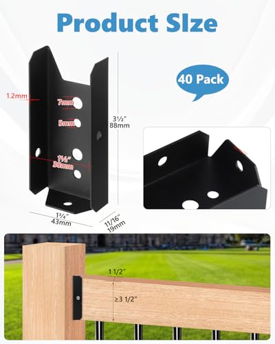 40 Pack 2x4 Fence Brackets for Wood Rail,18 Gauge