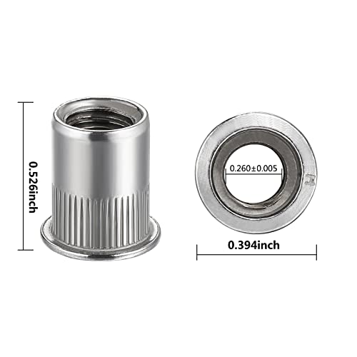 Wensilon 200Pcs Rivet Nut M4 Metric Stainless Steel 304 Finish Flat Head Rivnut Threaded Insert Nut Knurled Body - color: Silver, size: Metric M4