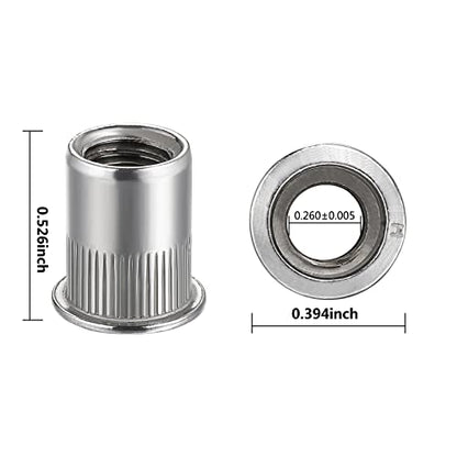 Wensilon 200Pcs Rivet Nut M4 Metric Stainless Steel 304 Finish Flat Head Rivnut Threaded Insert Nut Knurled Body - color: Silver, size: Metric M4