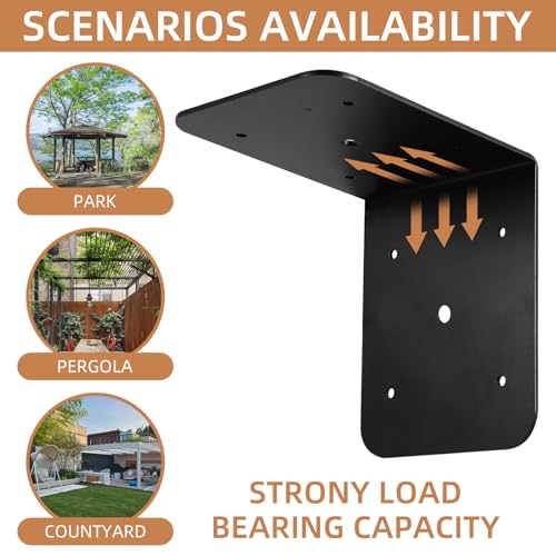 4 Pack 5" Black Corner Brackets Support, 6" x 6" x 5" Heavy Duty L Right Angle Bracket Corner Brace for Timber Wood Furniture Connector