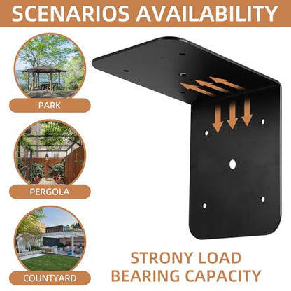 4 Pack 5" Black Corner Brackets Support, 6" x 6" x 5" Heavy Duty L Right Angle Bracket Corner Brace for Timber Wood Furniture Connector