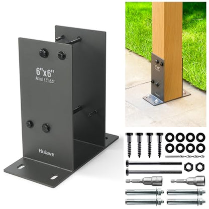 Hulave 1Pack Stainless Steel 6 x 6 (Actual: 5.5" x 5.5") Post Base, Suitable for Terrace Railing, Fence, Gazebo, Porch, etc Concrete Support Anchor Base Post Anchor Bracket (Dark Gray) - size: 6"x6" (Actual 5.5"x5.5")